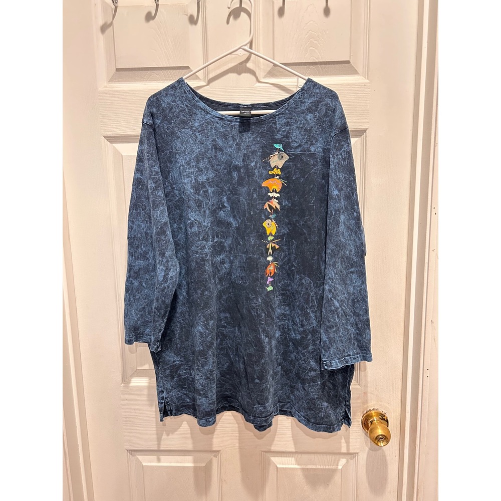 VTG Made in USA Sabaku Artwear 1X Blue Wash Southwest Totem Animal Cotton Shirt